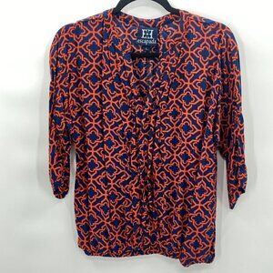 Escapada V-Neck Pleated Front Elastic Waist Blouse Women's Size L